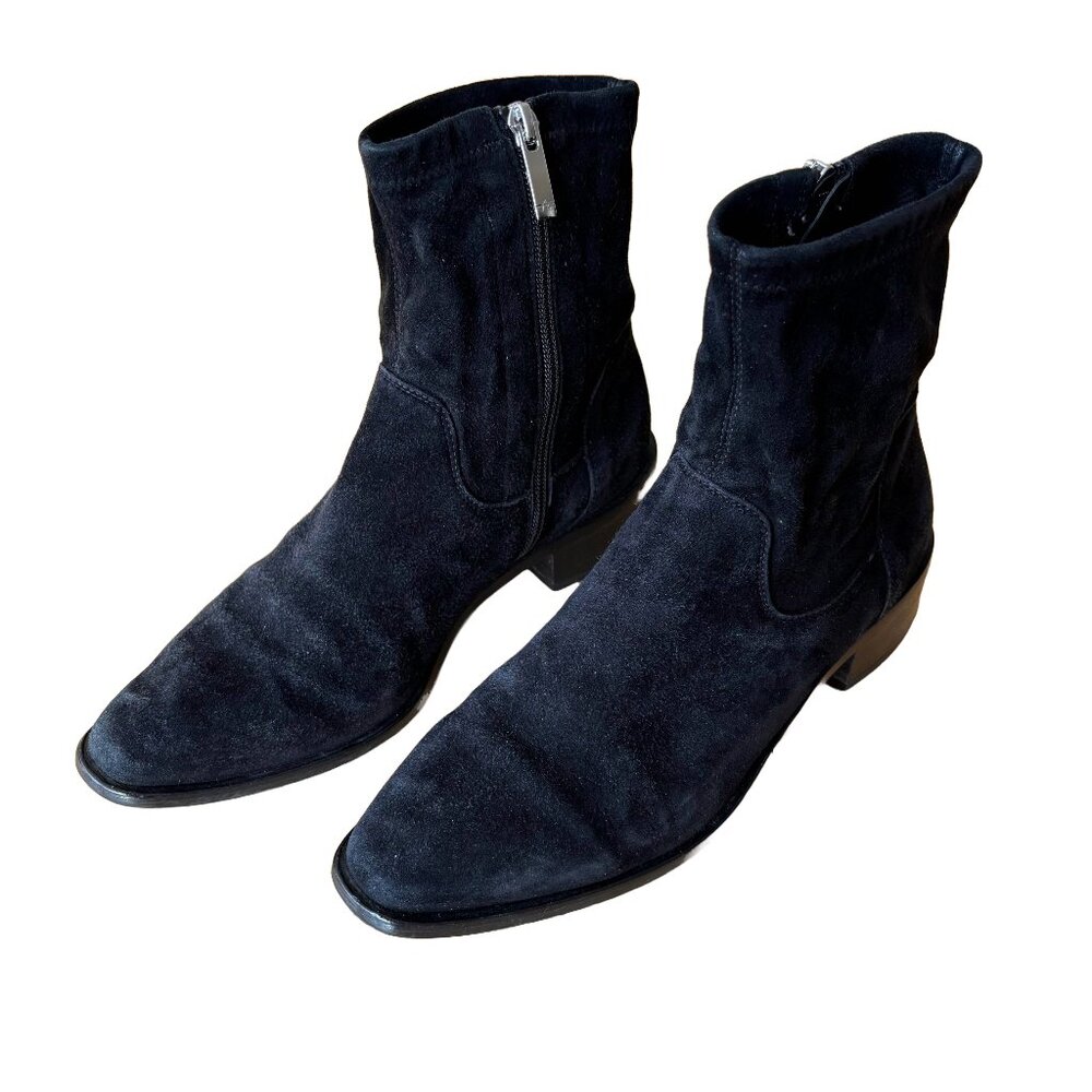 Aquatalia Womens Fallan Black Weatherproof Stretch Suede Ankle Bootie SZ 8.5